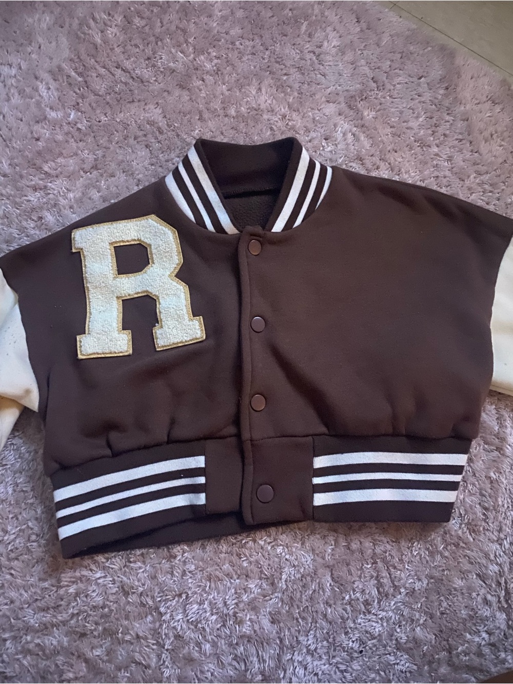 Brown & white Varsity Jacket with R Patch